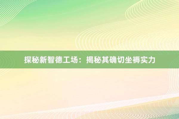 探秘新智德工场：揭秘其确切坐褥实力